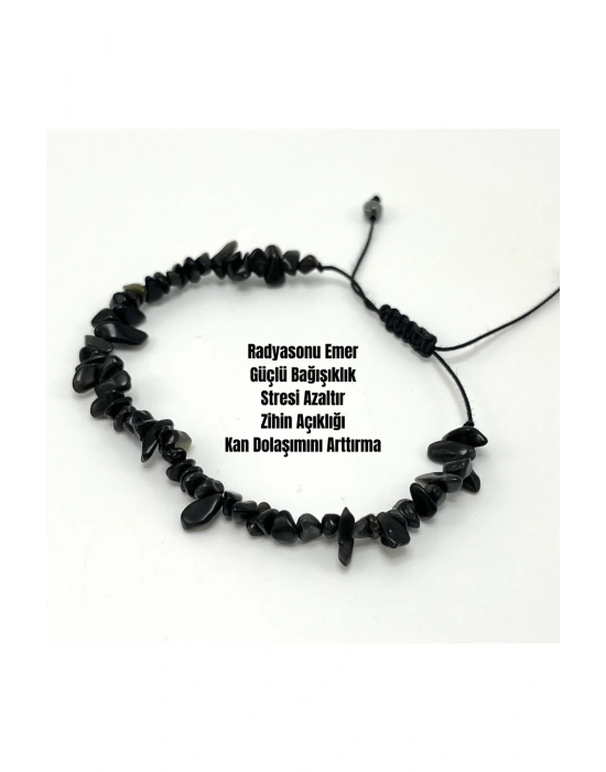 SERTİFİKALI Siyah Turmalin Saçaklı Model Doğal Taş Makrome Bileklik Ayarlanabilir Ölçü
