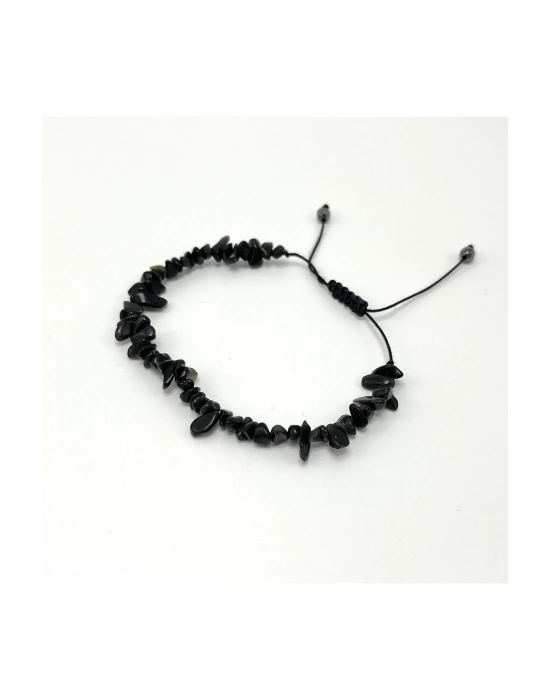 SERTİFİKALI Siyah Turmalin Saçaklı Model Doğal Taş Makrome Bileklik Ayarlanabilir Ölçü
