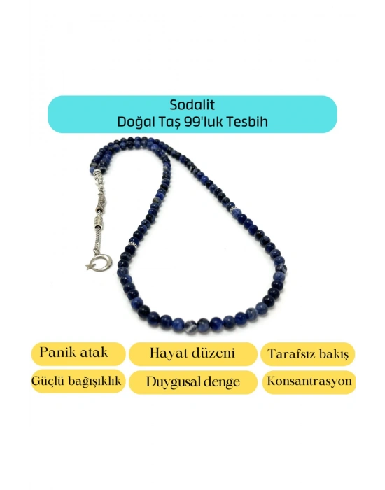 Sertifikalı Sodalit 6mm 99luk Doğal Taş Tesbih