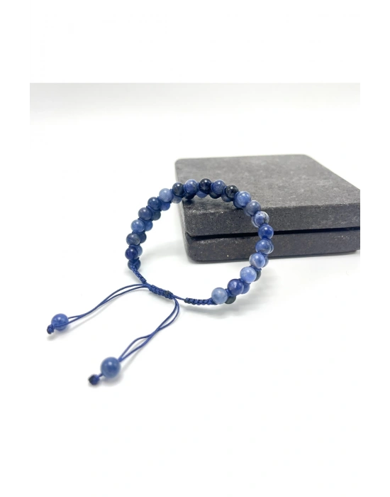 SERTİFİKALI Sodalit Çift Sıra Doğal Taş Makrome Bileklik Ayarlanabilir Ölçü