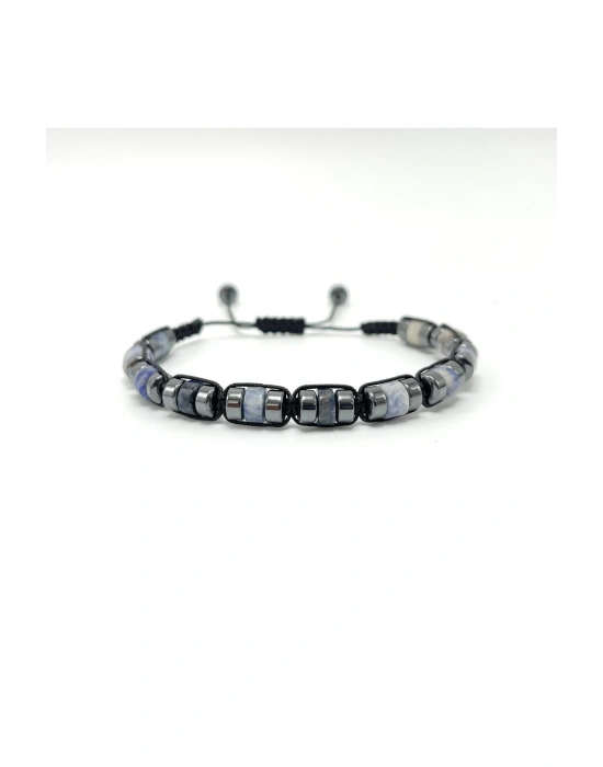 Sertifikalı Sodalit Disk Model Doğal Taş Makrome Bileklik Ayarlanabilir Ölçü