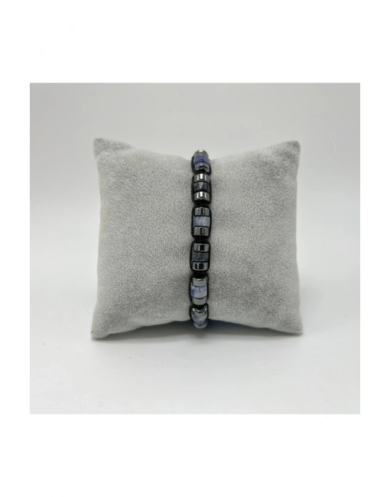 Sertifikalı Sodalit Disk Model Doğal Taş Makrome Bileklik Ayarlanabilir Ölçü