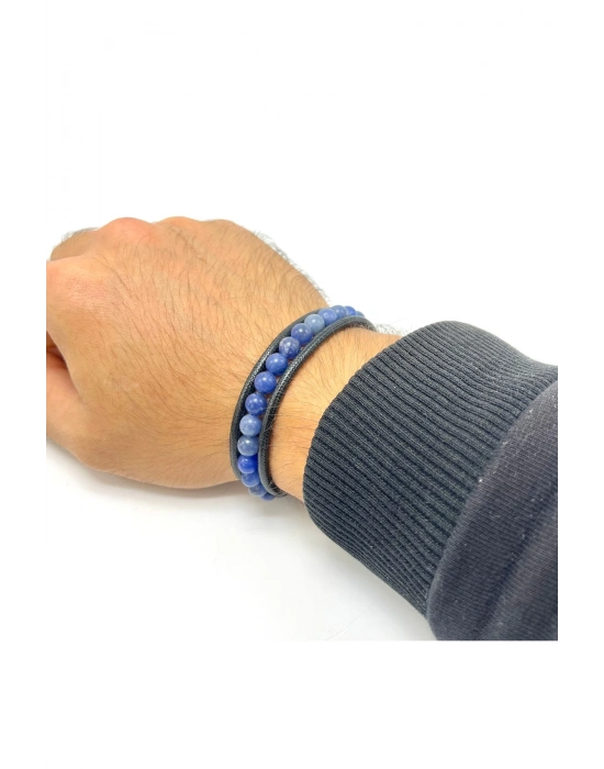 Sertifikalı Sodalit Doğal Taş Erkek Bileklik Mıknatıslı Kilit