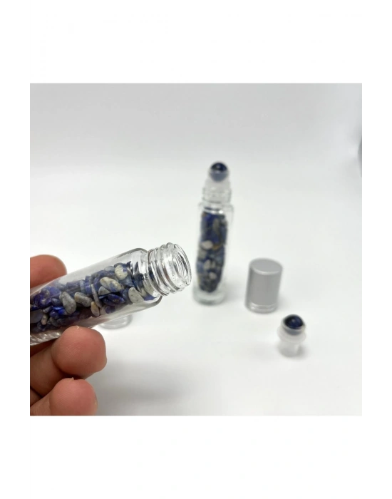 Sertifikalı Sodalit Doğal Taş Esans Şişesi ve Roller Masaj Aleti 10ml