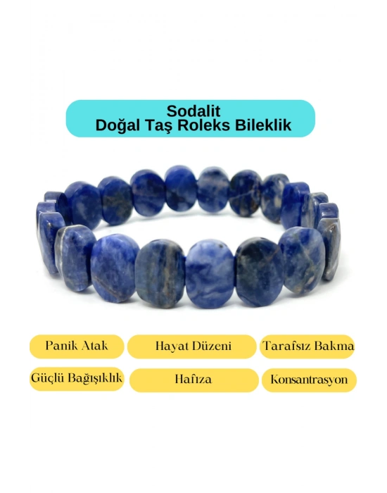 Sertifikalı Sodalit Doğal Taş Roleks Bileklik