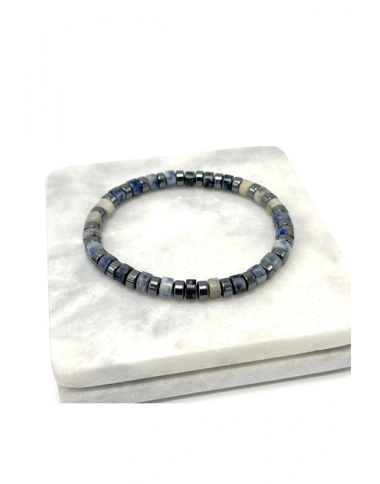 SERTİFİKALI Sodalit - Hematit Disk Model Doğal Taş Misinalı Bileklik