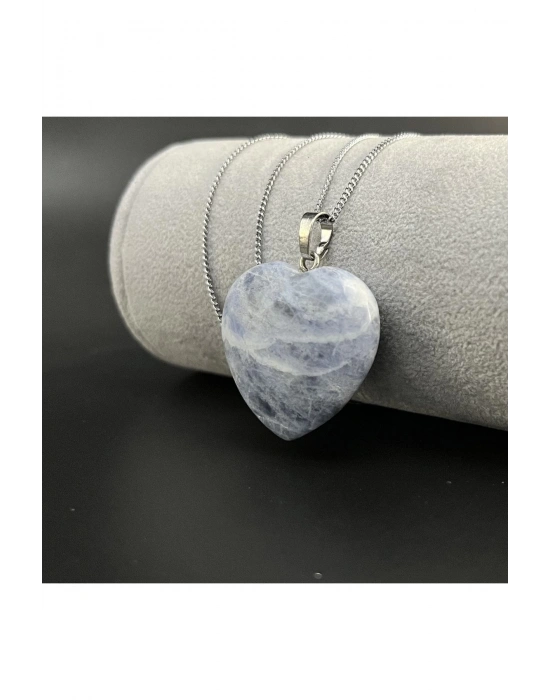 Sertifikalı Sodalit Kalp Model Doğal Taş Kolye (KARARMAMA GARANTİLİ)