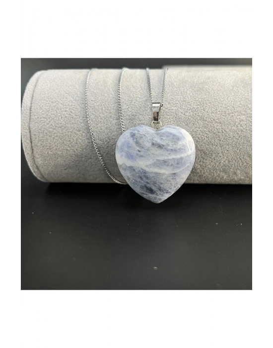 Sertifikalı Sodalit Kalp Model Doğal Taş Kolye (KARARMAMA GARANTİLİ)