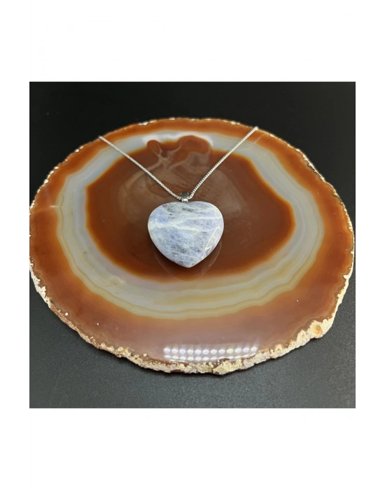 Sertifikalı Sodalit Kalp Model Doğal Taş Kolye (KARARMAMA GARANTİLİ)