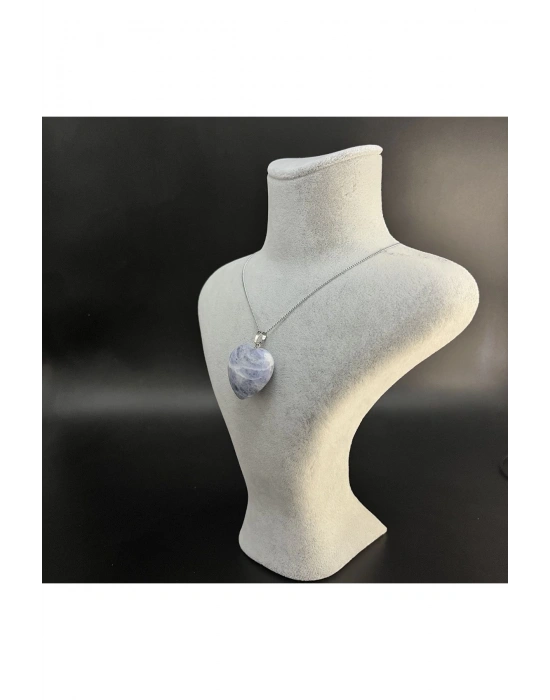 Sertifikalı Sodalit Kalp Model Doğal Taş Kolye (KARARMAMA GARANTİLİ)