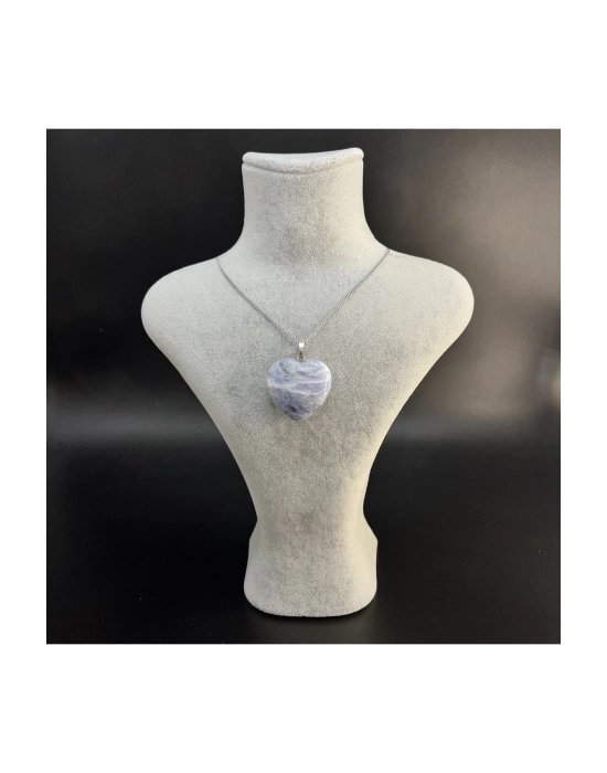 Sertifikalı Sodalit Kalp Model Doğal Taş Kolye (KARARMAMA GARANTİLİ)
