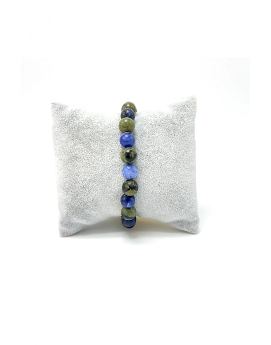 Sertifikalı Sodalit ve Kan Baba Jasper Doğal Taş Misinalı Bileklik 8mm