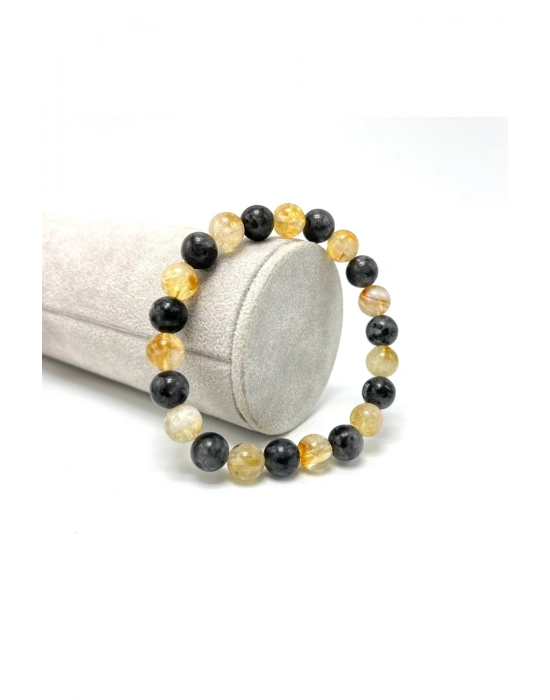 Sertifikalı Spektorit ve Sitrin Doğal Taş Misinalı Bileklik 8mm