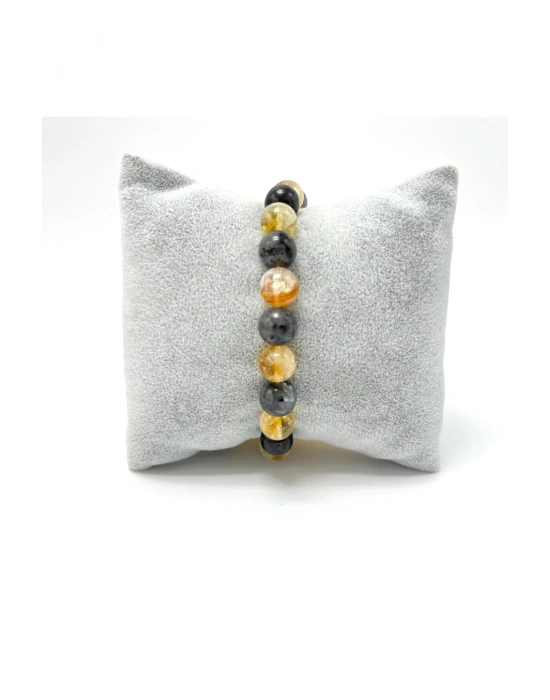 Sertifikalı Spektorit ve Sitrin Doğal Taş Misinalı Bileklik 8mm