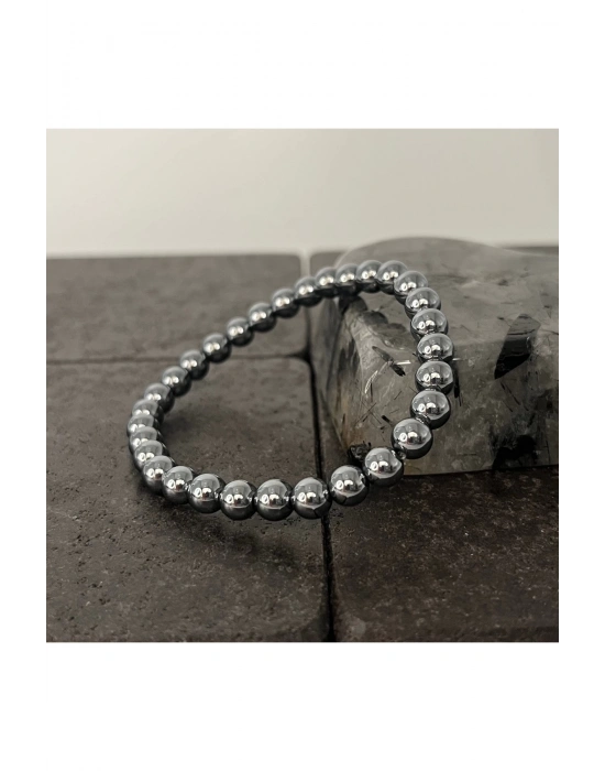 SERTİFİKALI Terahertz 6mm Doğal Taş Bileklik