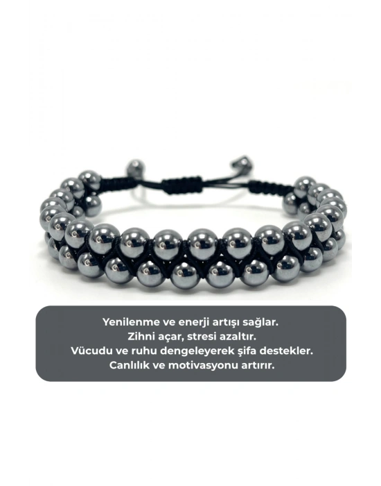 SERTİFİKALI Terahertz Çift Sıra Doğal Taş Makrome Bileklik Ayarlanabilir Ölçü