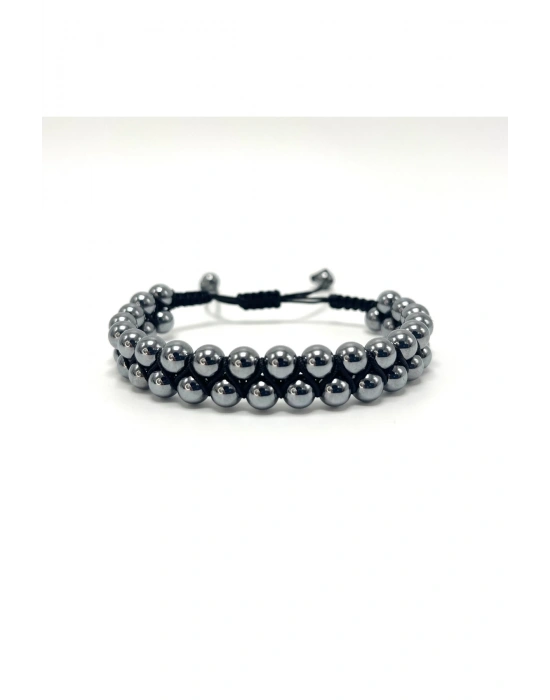 SERTİFİKALI Terahertz Çift Sıra Doğal Taş Makrome Bileklik Ayarlanabilir Ölçü