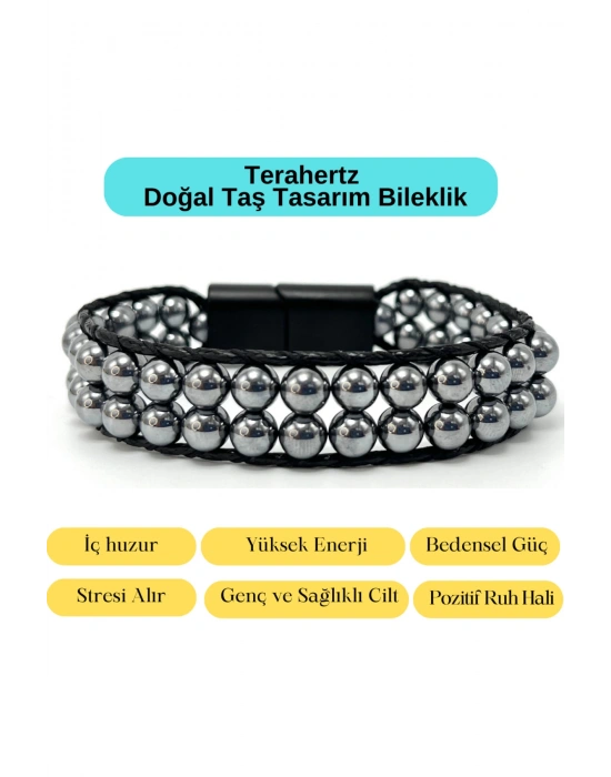 Sertifikalı Terahertz Doğal Taş Tasarım Erkek Bileklik