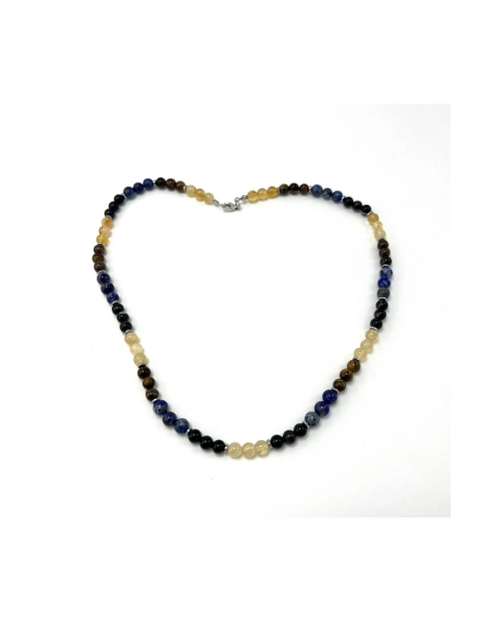 SERTİFİKALI Terazi Burcu 6mm 925 Ayar Gümüş Doğal Taş Kolye 55 cm