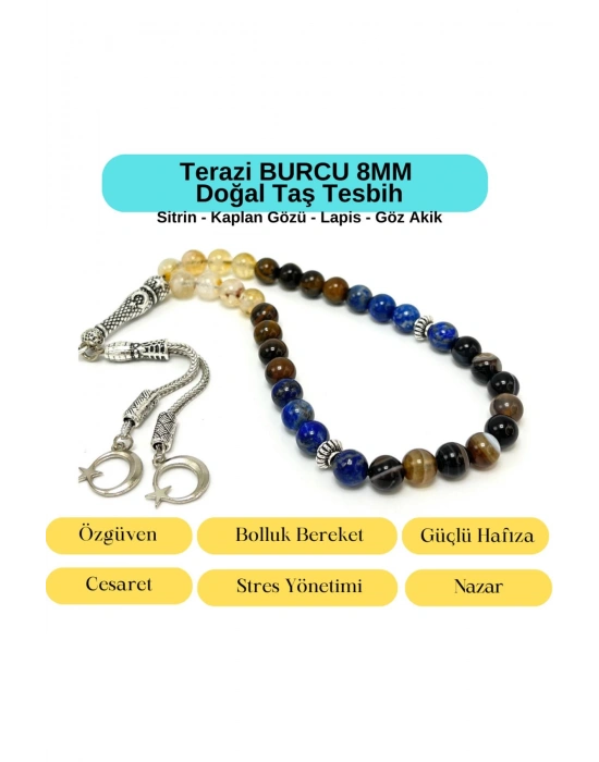 Sertifikalı Terazi Burcu 8mm 33lük Doğal Taş Tesbih