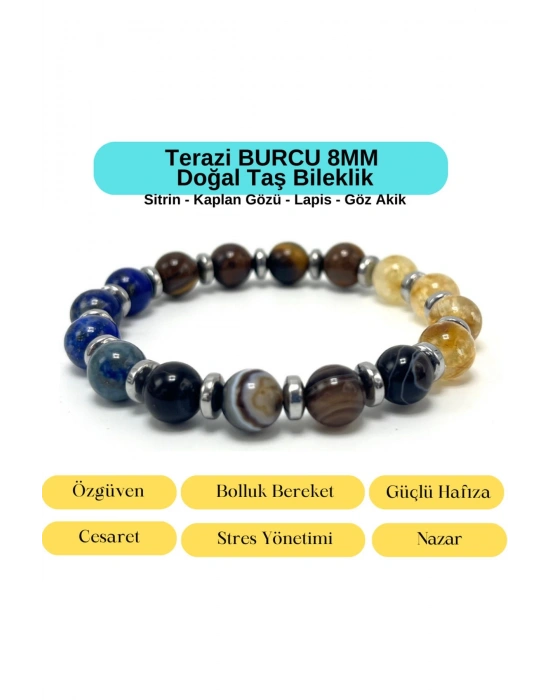 Sertifikalı Terazi Burcu 8mm Doğal Taş Bileklik