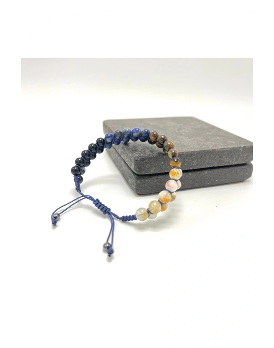 SERTİFİKALI Terazi Burcu Doğal Taş Çift Sıra Makrome Bileklik