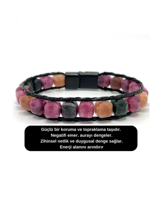 SERTİFİKALI Turmalin Küp Kesim Kilitli Doğal Taş Bileklik 8 mm