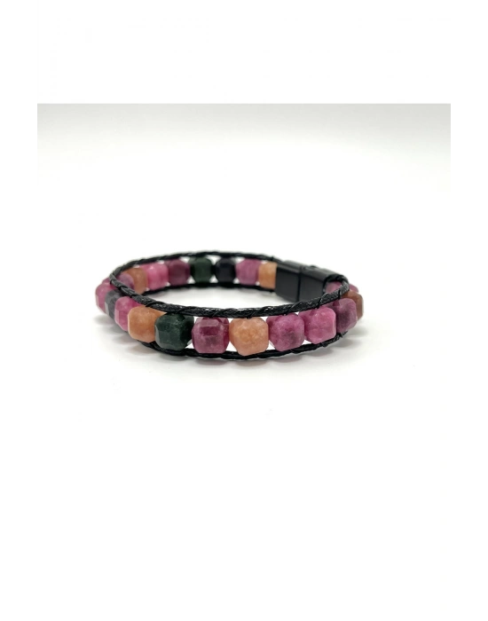 SERTİFİKALI Turmalin Küp Kesim Kilitli Doğal Taş Bileklik 8 mm