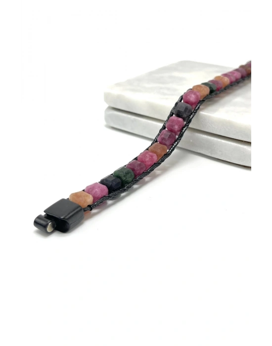 SERTİFİKALI Turmalin Küp Kesim Kilitli Doğal Taş Bileklik 8 mm