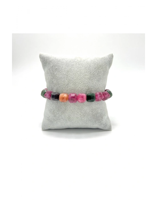 SERTİFİKALI Turmalin Küp Kesim Lastikli Doğal Taş Bileklik 8 mm