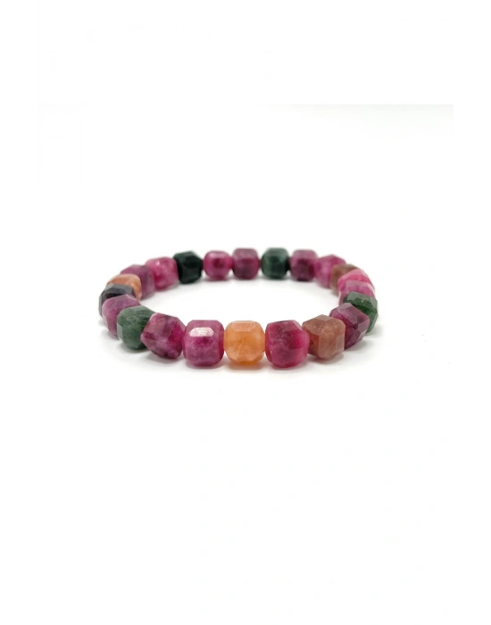 SERTİFİKALI Turmalin Küp Kesim Lastikli Doğal Taş Bileklik 8 mm