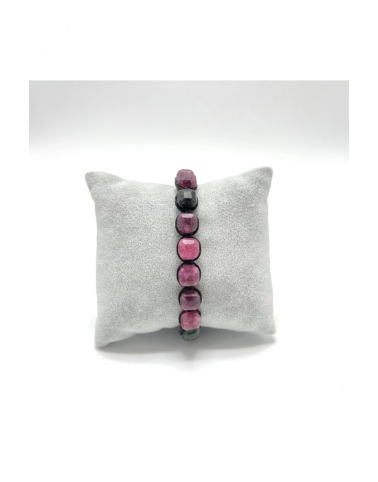 SERTİFİKALI Turmalin Küp Kesim Makrome Doğal Taş Bileklik 8 mm