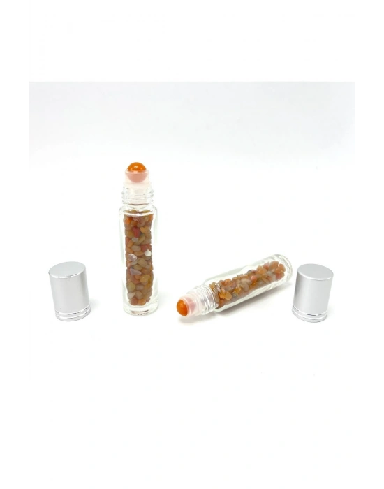 Sertifikalı Turuncu Akik Doğal Taş Esans Şişesi ve Roller Masaj Aleti 10ml