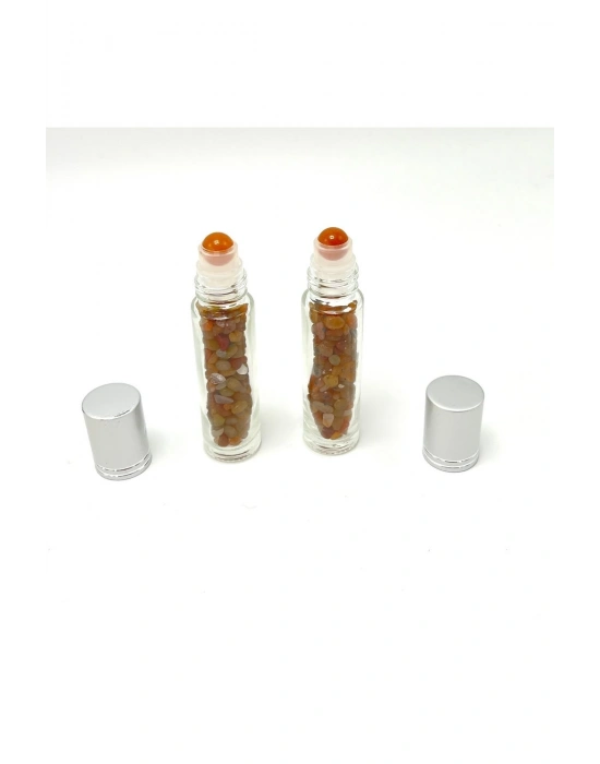 Sertifikalı Turuncu Akik Doğal Taş Esans Şişesi ve Roller Masaj Aleti 10ml