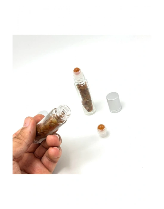Sertifikalı Turuncu Akik Doğal Taş Esans Şişesi ve Roller Masaj Aleti 10ml