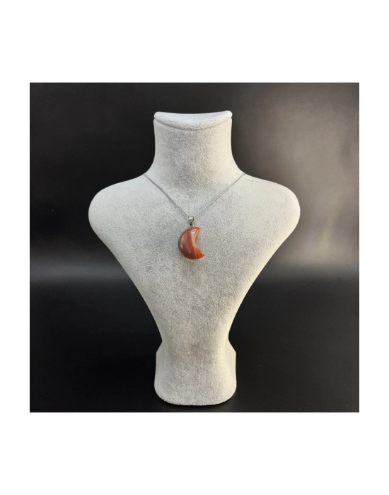 Sertifikalı Turuncu Akik Hilal Model Doğal Taş Kolye (KARARMAMA GARANTİLİ)