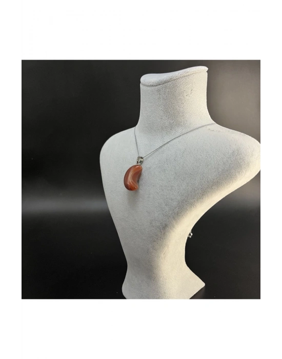 Sertifikalı Turuncu Akik Hilal Model Doğal Taş Kolye (KARARMAMA GARANTİLİ)