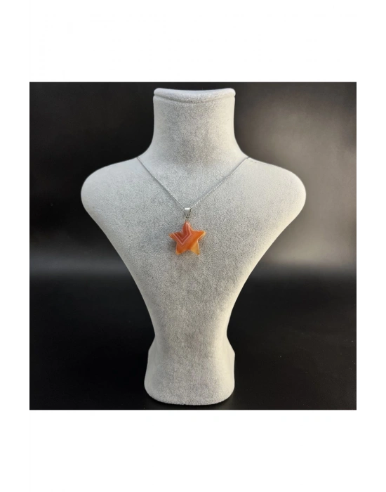 Sertifikalı Turuncu Akik Yıldız Model Doğal Taş Kolye (KARARMAMA GARANTİLİ)