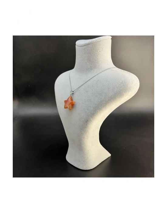 Sertifikalı Turuncu Akik Yıldız Model Doğal Taş Kolye (KARARMAMA GARANTİLİ)
