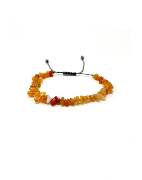 SERTİFİKALI Turuncu Aventurin Saçaklı Model Doğal Taş Makrome Bileklik Ayarlanabilir Ölçü