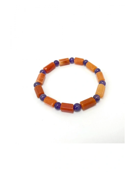 Sertifikalı Turuncu Aventurin ve Ametist Doğal Taş Bileklik