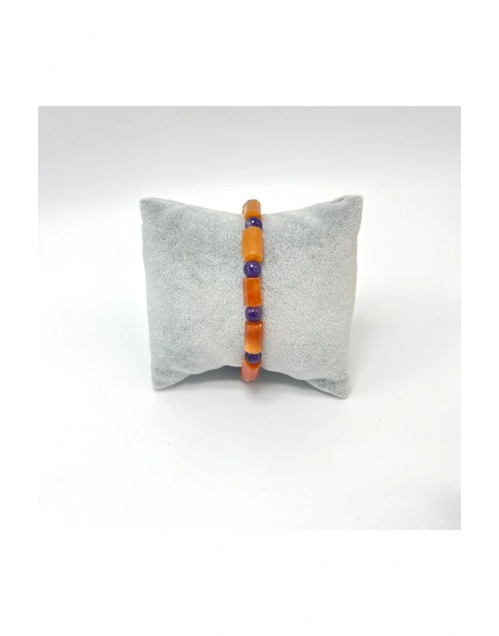 Sertifikalı Turuncu Aventurin ve Ametist Doğal Taş Bileklik