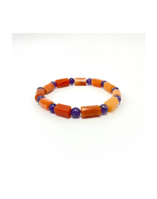 Sertifikalı Turuncu Aventurin ve Ametist Doğal Taş Bileklik