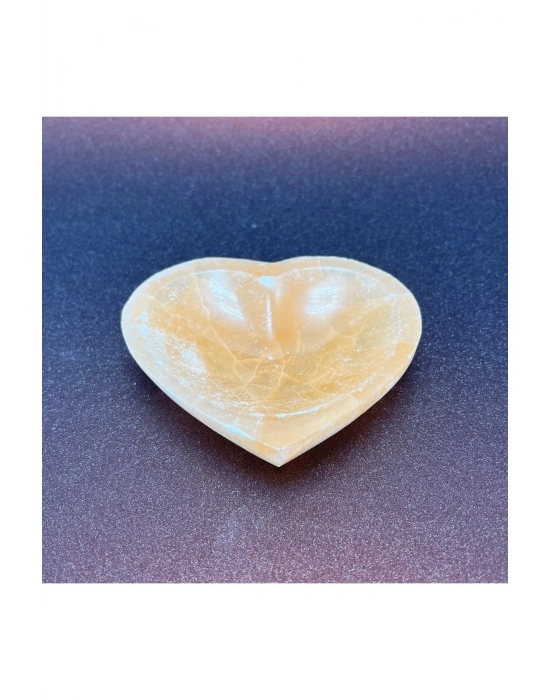 Sertifikalı Turuncu Selenit Doğal Taş Kalpli Kase