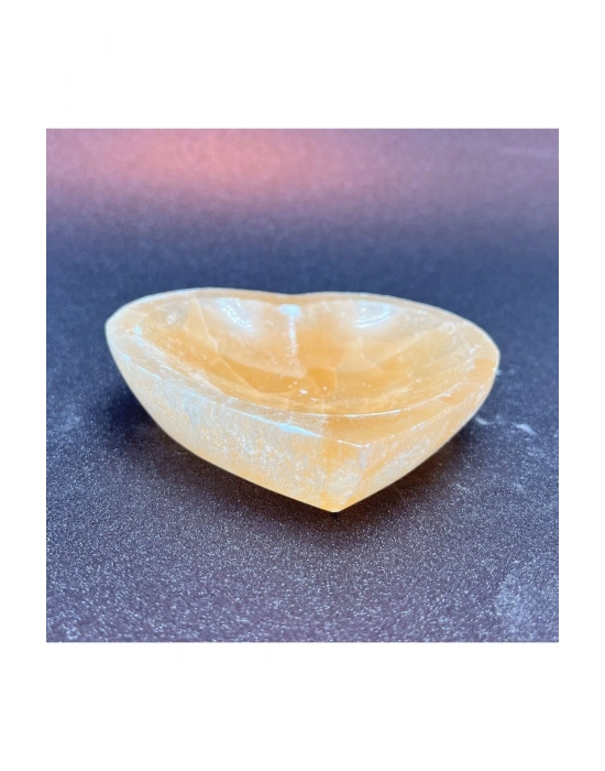 Sertifikalı Turuncu Selenit Doğal Taş Kalpli Kase