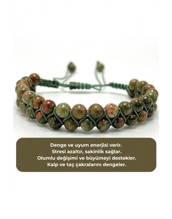 SERTİFİKALI Unakit Çift Sıra Doğal Taş Makrome Bileklik Ayarlanabilir Ölçü