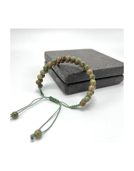 SERTİFİKALI Unakit Çift Sıra Doğal Taş Makrome Bileklik Ayarlanabilir Ölçü