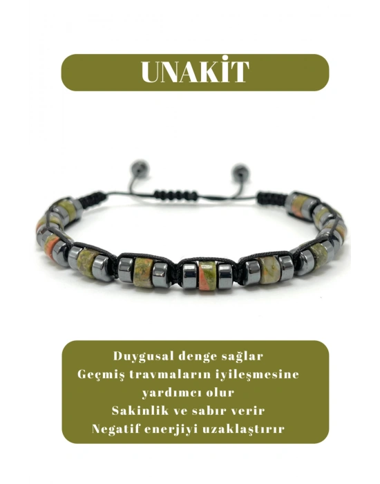Sertifikalı Unakit Disk Model Doğal Taş Makrome Bileklik Ayarlanabilir Ölçü