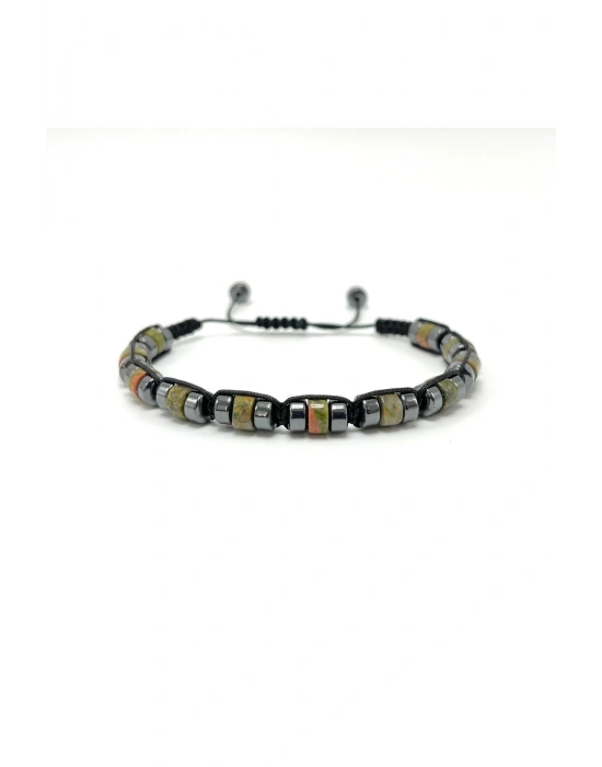 Sertifikalı Unakit Disk Model Doğal Taş Makrome Bileklik Ayarlanabilir Ölçü