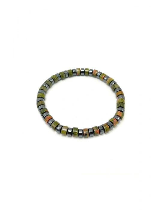 SERTİFİKALI Unakit - Hematit Disk Model Doğal Taş Misinalı Bileklik